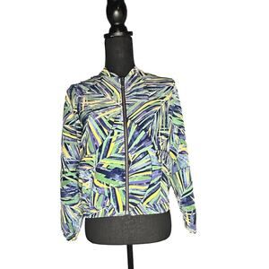 Halogen Tropical Palm Print Bomber Jacket – Blue, Green & Yellow